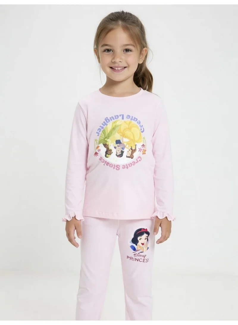 ديزني أميرات ديزني | طقم تيشيرت وبنطال بأكمام طويلة للبنات | وردي فاتح